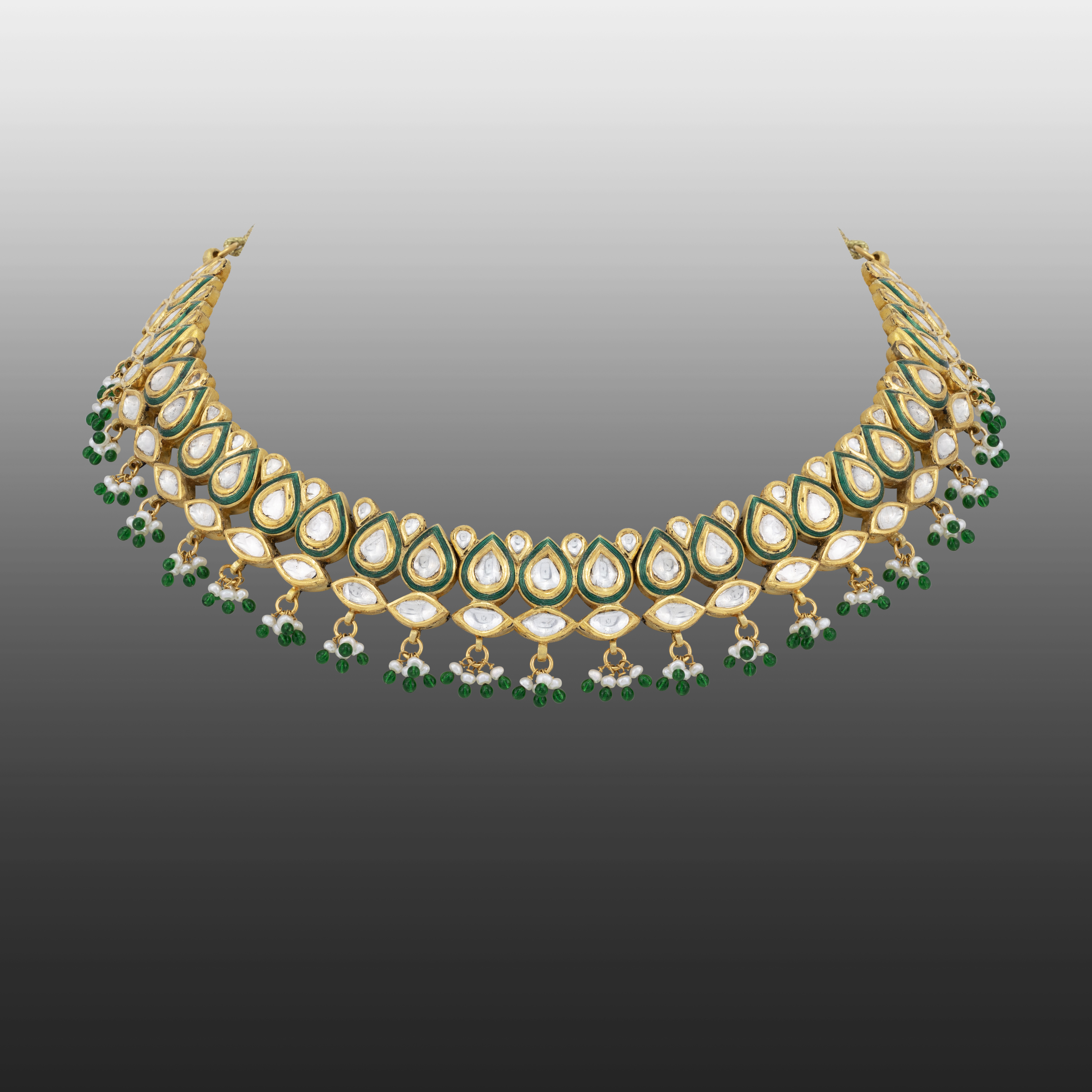 Emerald Enamel Polki Necklace with Pear Motif Detailing